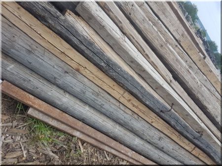 Demolished pine wooden beams