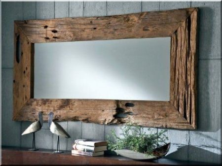 Mirror with antique wooden frame