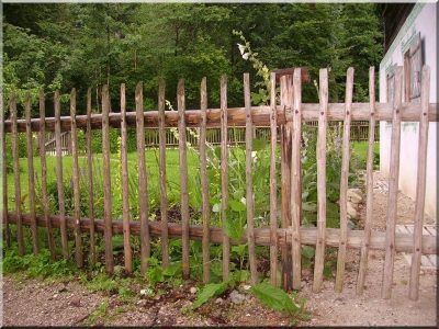Log fence construction, production of fence elements, acacia
