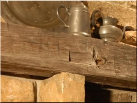 Shelf made of antique wooden beams